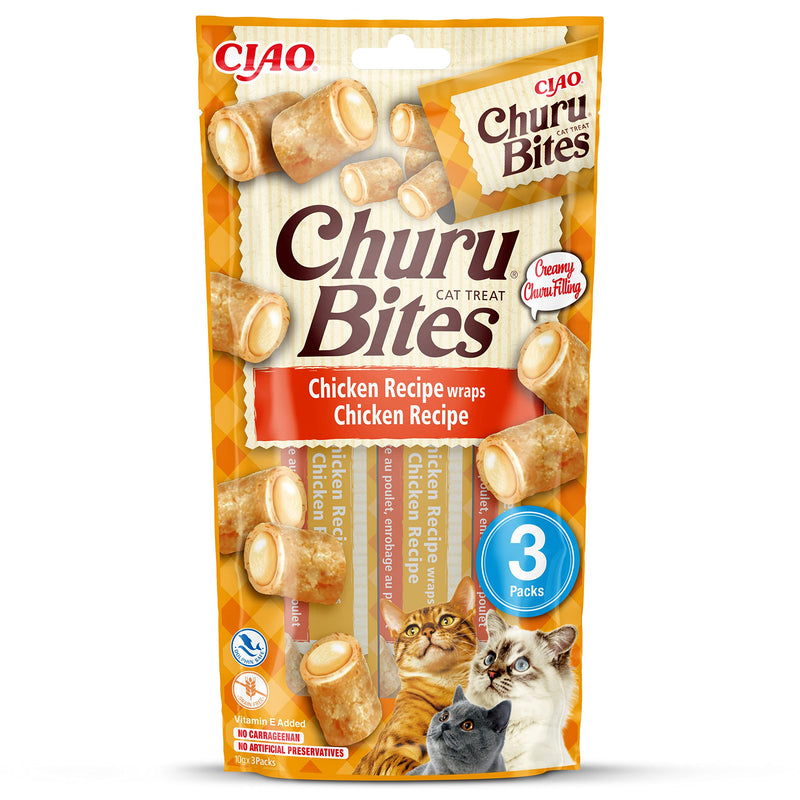 INABA Churu Bites - Cat Treats to feed from the hand - Soft chicken pockets with creamy chicken filling, Yellow - PawsPlanet Australia