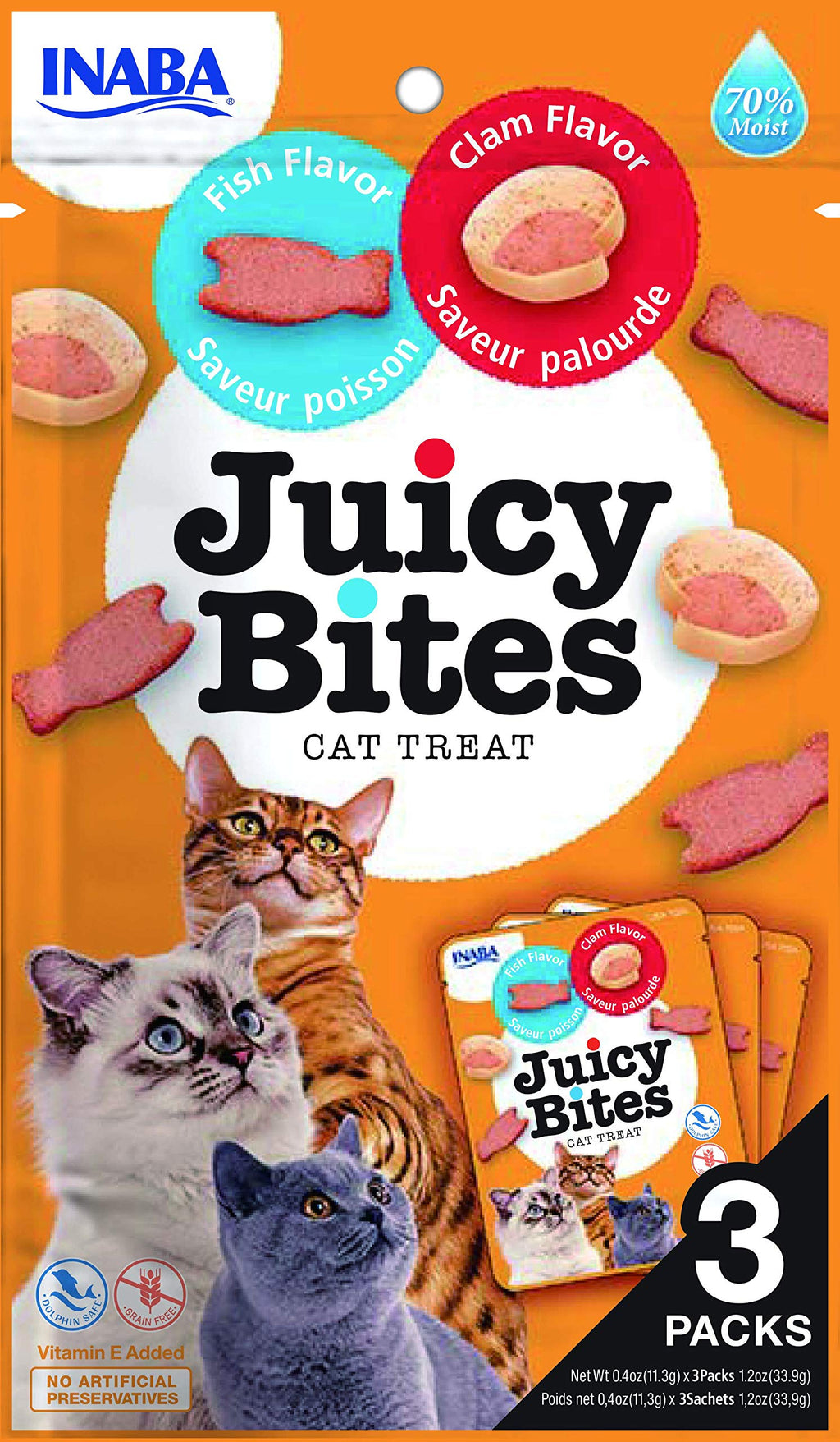 INABA Juicy Bites Cat Treats - Nibbles with juicy core in fun shapes - Fish and Clam Fish & Clam 18 Packs - PawsPlanet Australia