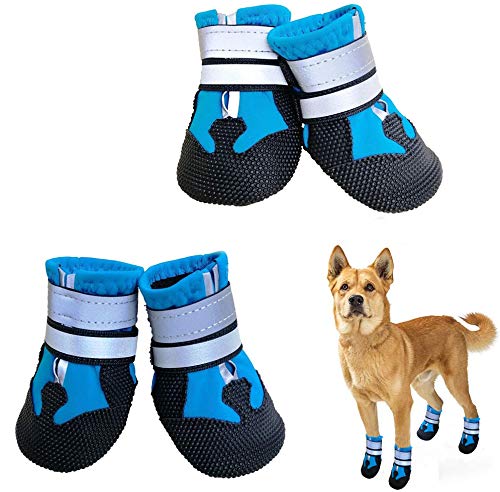 NeuWee Dog Boots Non-Slip Dog Paw Protectors, Set of 4 Waterproof Dog Shoes with Adjustable Reflective Straps and Anti Slip Sole for Small Medium Large Dogs Outdoor(S, Blue) S - PawsPlanet Australia