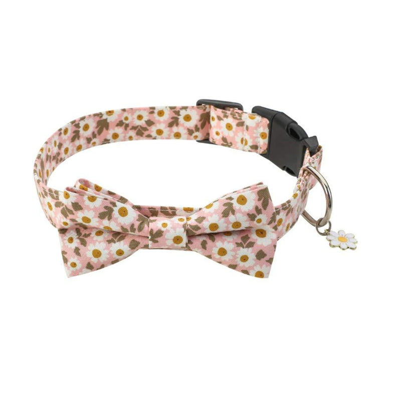 FEimaX Soft Cotton Dog Collar with Detachable Bow Tie, Breathable Fashion Collar with Durable Buckle Easy Control for Small Medium Large Dogs L Daisy-Pink - PawsPlanet Australia