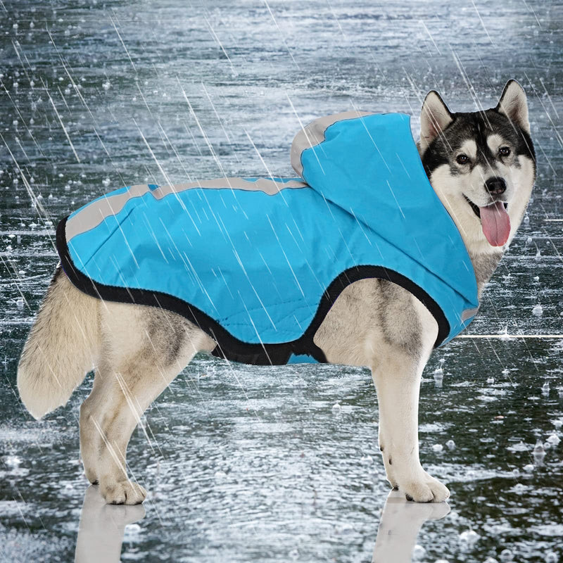 Idepet 2-in-1 Dog Waterproof Jacket Raincoat,Pet Lightweight Jumpsuit Dog Hooded Full-Cover Breathable Rain Poncho With Harness Hole Reflective Strip For Small Medium Large Dogs (Blue, S) Blue - PawsPlanet Australia