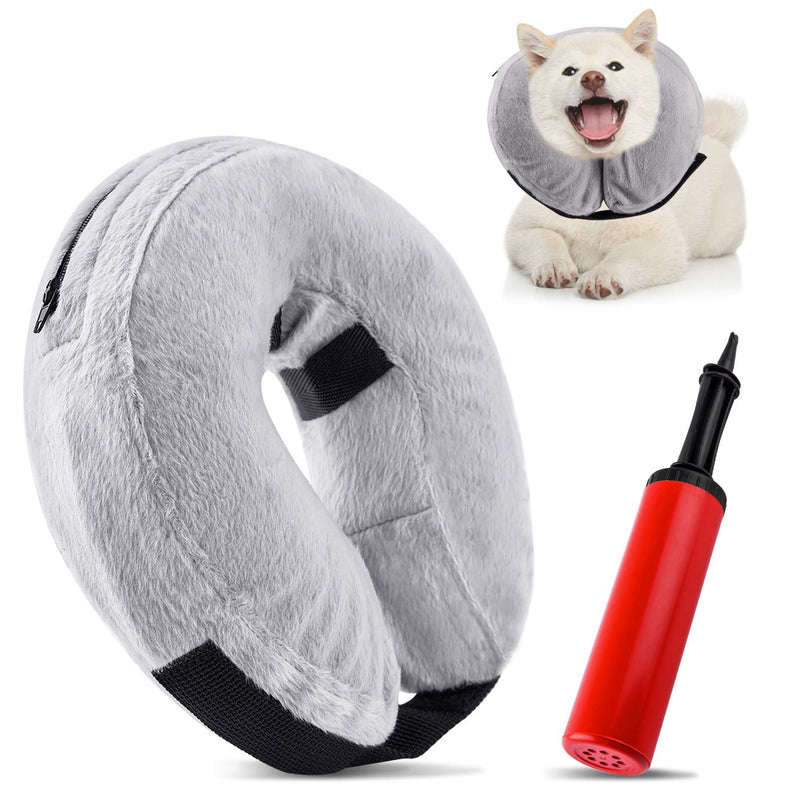 WXJ13 Small Dog Cat Inflatable Cone Recovery Collar Soft Puppy Pet Protective Collar Adjustable Neck Cover After Surgery Wounds for Small Dog and Cat (S, Grey) - PawsPlanet Australia