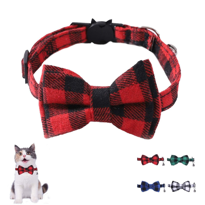 HAFRILY Kitty Safety Collar Plaid cat collar, quick release, with cute bow tie and bell(4 colors) (red) red - PawsPlanet Australia