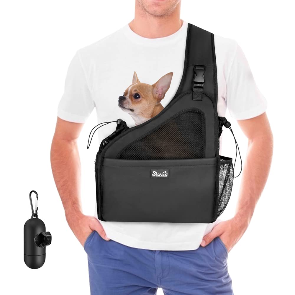 Eyein Pet Puppy Sling Carrier, Up to 6 -15.8lbs Hand Free Cat Dog Papoose, Hard Bottom Support Small Animal Travel Tote Bags with Breathable Mesh Adjustable Padded Strap Safety Belt Machine Washable Black For Pets under 3.5kg /7.7lbs - PawsPlanet Australia