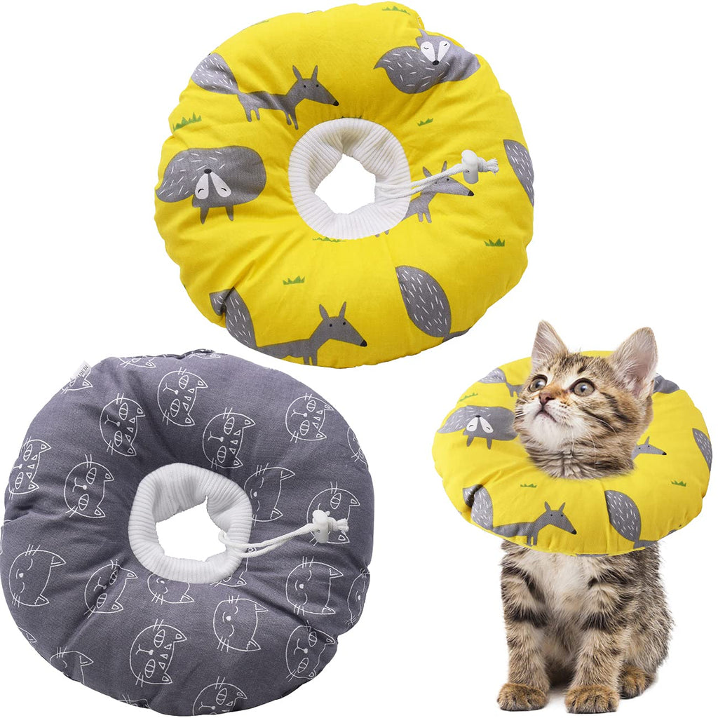 Tomicy 2 PCs Pet Adjustable Protective Recovery Collar Cat Dogs Vet Collars Soft Anti-Bite Lick Safty Elizabethan Comfy Collar Recovery Collar for Pets Cats Dogs Puppies Kittens (S, Gray, Yellow) - PawsPlanet Australia