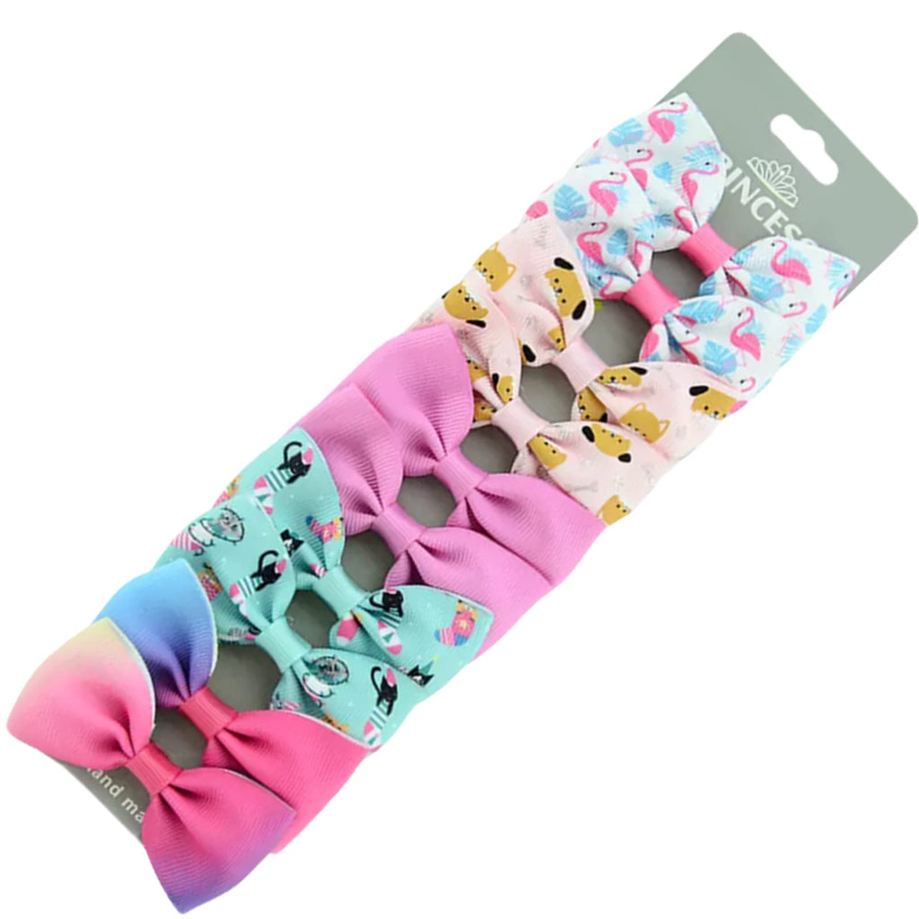 Hair Bows Clips Slides Grips 2.7" inch Small Straight Multi Fade Flamingo Cat Dog Pink Turquoise Pairs Hairbows 10 Pack - PawsPlanet Australia