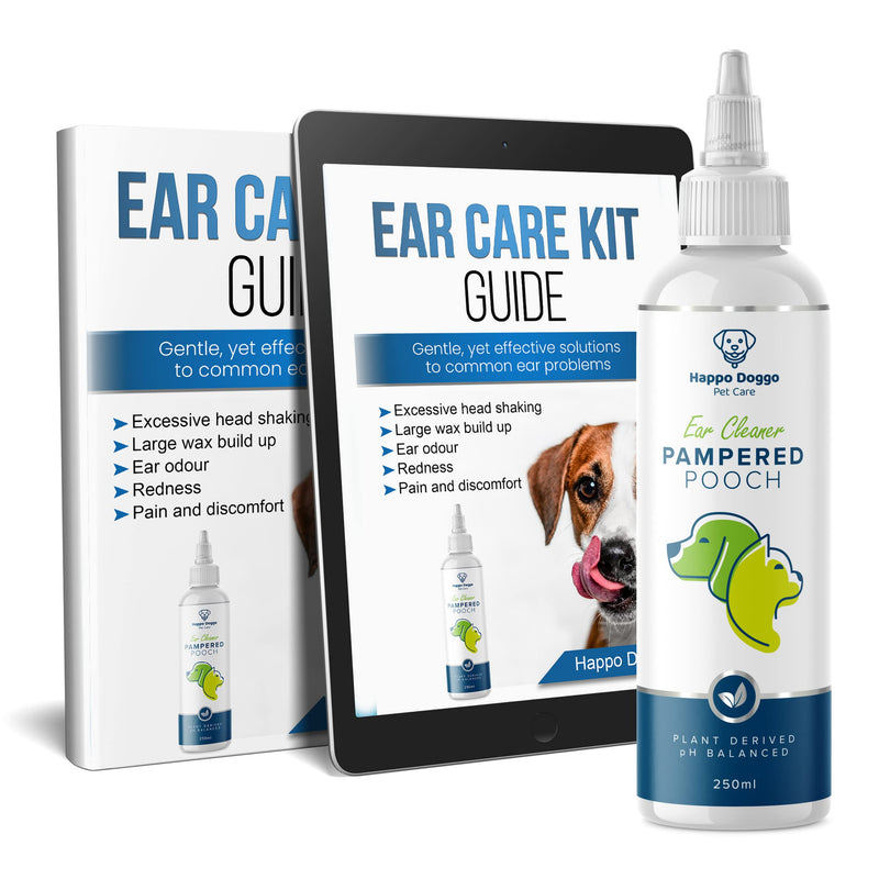 LunagFitness Happo Doggo Pampered Pooch Ear Wash Drops for Cats and Dogs - Stop Head Shaking, Itchy & Waxy Ears - Vet Recommended, Plant Derived, Ear Cleaning Solution for Dogs, Made in UK - 250ml 250 ml (Pack of 1) - PawsPlanet Australia