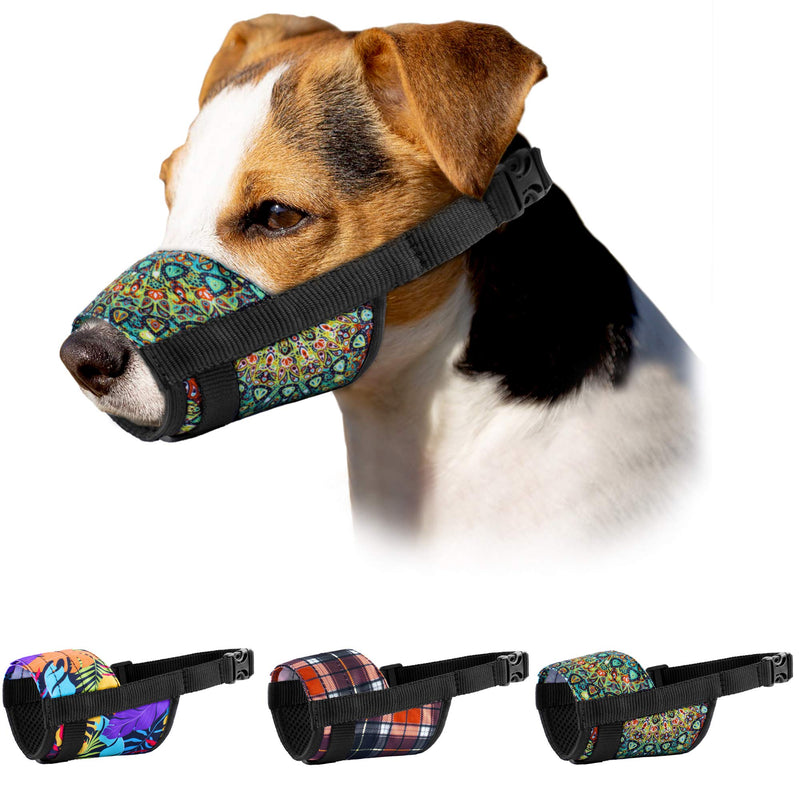 MUROM Print Dog Muzzle for Small Medium Large Dogs Puppy Pattern Adjustable Pet Muzzles Anti Barking Biting Mouth Cover (Mandala, S) Mandala - PawsPlanet Australia