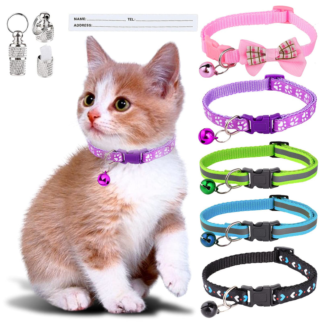 Simpeak 5 pcs Cat Collar , Adjustable Reflective Kitten Collar with Bow Tie, Anti Strangulation Puppy Collar with Bell and 2 Anti-Lost Tag Pendant - PawsPlanet Australia