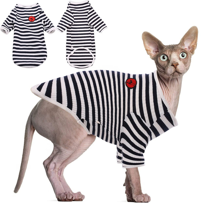 Hairless Cat Cotton Clothes, Sphynx Breathable Summer T-Shirts Stripe Vest Pet Clothes, Soft Stretchable Skin-Friendly Cats Apparel Cat's Pajamas Jumpsuit for Sphynx, Cornish Rex, Devon Rex Peterbald XS(2.2-3.3lb) Blue - PawsPlanet Australia