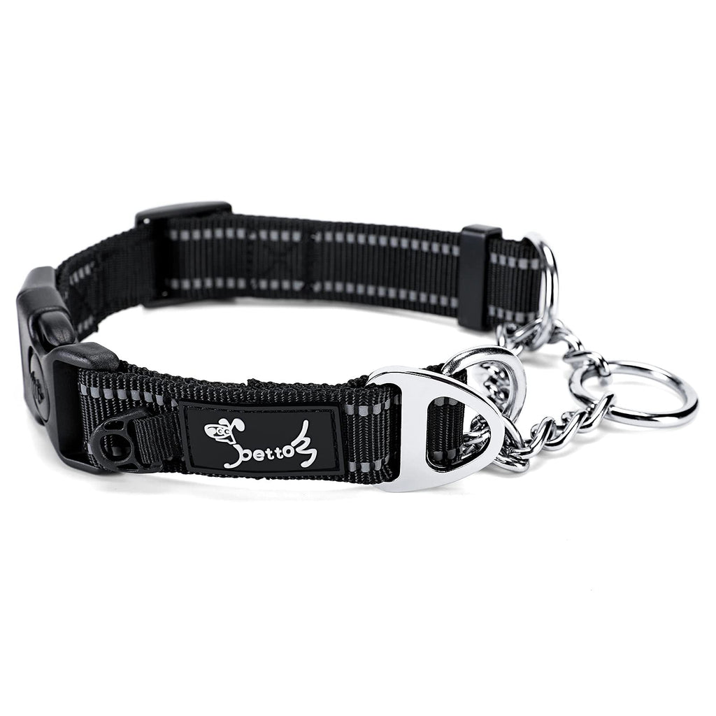 PETTOM Half Choke Dog Collar, Reflective Martingale Dog Choke Collar, Adjustable Dog Training Collar with ID Ring and Safety Buckle Small Dog Collar (S: 37.5-43 CM, Black) S: 14.7-16.9" - PawsPlanet Australia