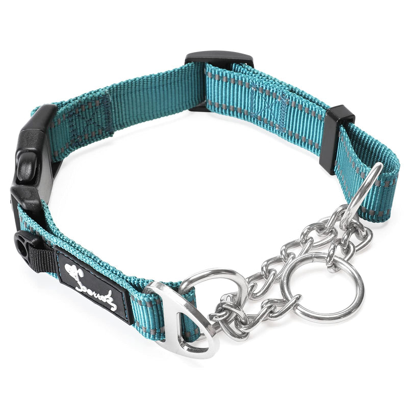 Martingale Dog Choke Collar, Safety Metal Chain, Chew Proof Strong Reflective Nylon Padded with Adjustable Breakaway Buckle (S: Neck 37.5-43 CM, Blue) S - PawsPlanet Australia