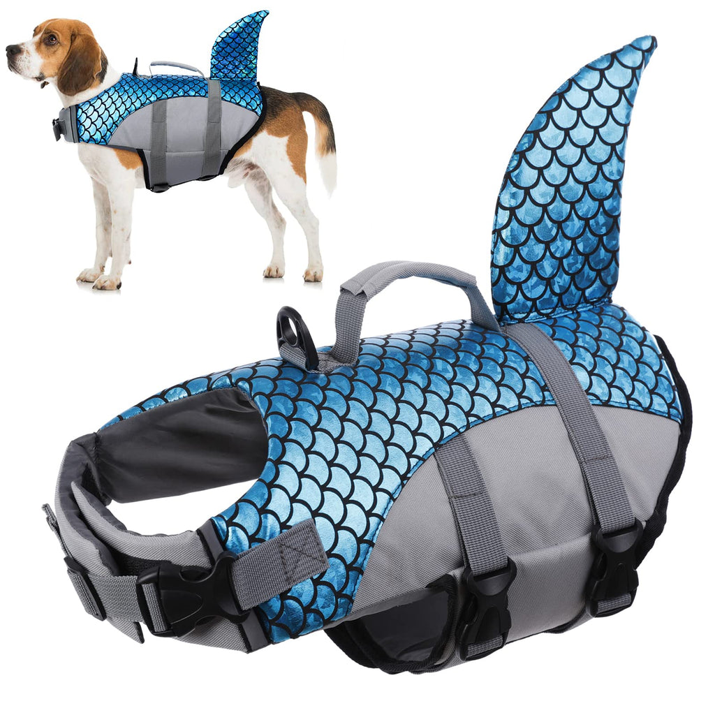 Dog Life Jacket, Lifesaver Floating Vest Shark Shape Dog Summer Swimming Safety Vest with Adjustable Strap and Rescue Handle for Swimming Pool Beach Boating(Blue, L) Blue - PawsPlanet Australia
