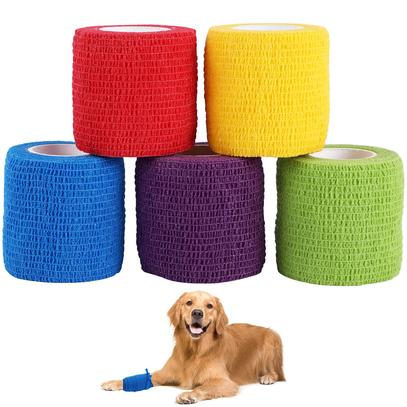 5 Rolls Pet Vet Wrap for Dogs Cats and Horse Self Adherent Bandage 2inch No Woven Elastic Cohesive Tapes for Finger, Sports and Stretch Athletic 2inch(5 Count of A Pack) - PawsPlanet Australia