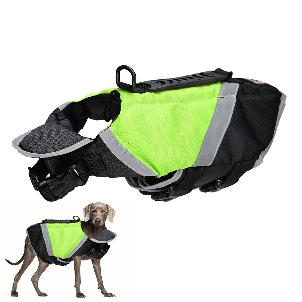 Lychee Dog Safety Vest Swimsuit, Adjustable Pet Life Jacket with Widen handle, Reflective strip, safety buckle and neck board for Dogs Safety at Pool, Beach, Boating (Green, L) Green Large - PawsPlanet Australia