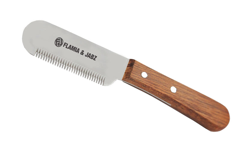 FLAMIA & JABZ Professional Dog Grooming Hand Stripping Knife, Stripper Trimmer Tool, Red Meranti Wooded Handle non slip grip with Tripping Stainless Steel blade (Medium, Left Handed) Medium - PawsPlanet Australia