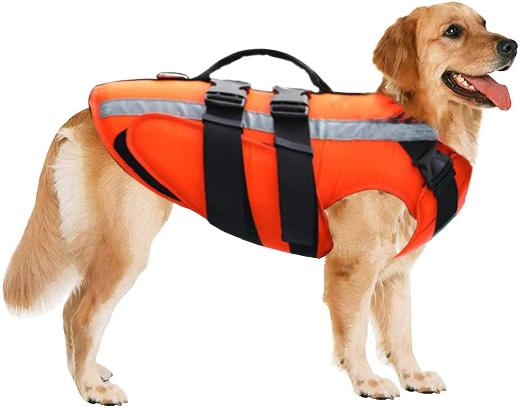Etechydra Dog Life Jacket Vest, Reflective Adjustable Pets Dog Lifesaver, Durable Pet Dog Safety Vests for Small Medium Large Dogs, Swimming Dog Lifejacket Orange L - PawsPlanet Australia