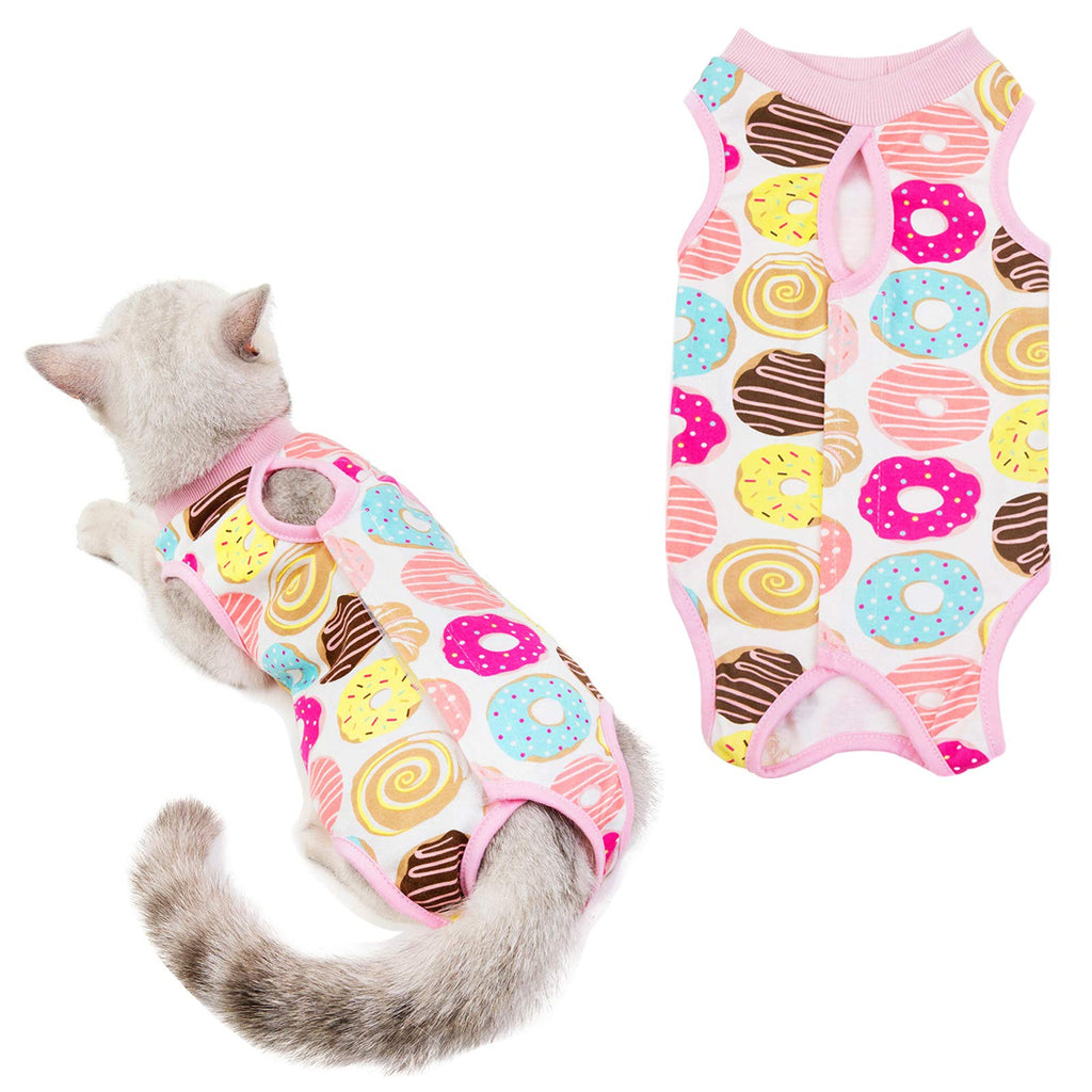 HACRAHO Cat Recovery Suit, 1 Piece Cat Wound Surgery Recovery Suit Breathable E-Collar Alternative for Cats and Dogs, Donuts, Chest Girth 13.39" - PawsPlanet Australia