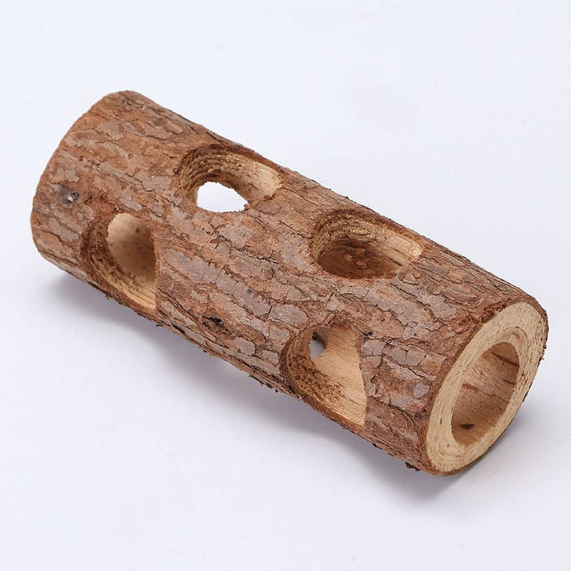 ANCLLO Hamster Tunnel Tube Natural Wooden Playing Hut Forest Hollow Tree Trunk Peep Hole Design for Squirrel Mice Chinchilla Chipmunk Small Animals - PawsPlanet Australia