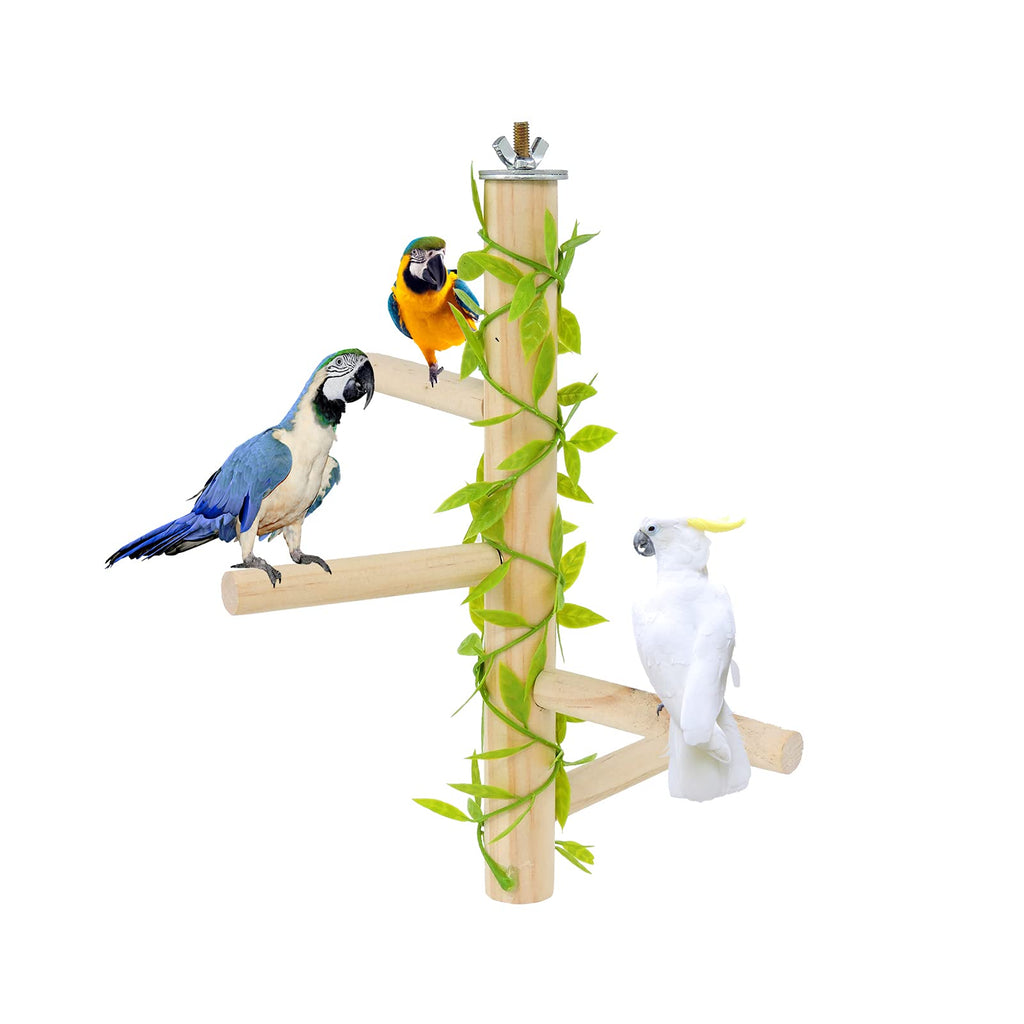Andiker Bird Perches, Natural Tree Branch Birdcage Pole with Green Leaves, Paw Grinding Stick, Parrot Chew Toys for Parrots, Macaws, Parakeets, Conures, Cockatiel, Budgie (1pc) 1pc - PawsPlanet Australia