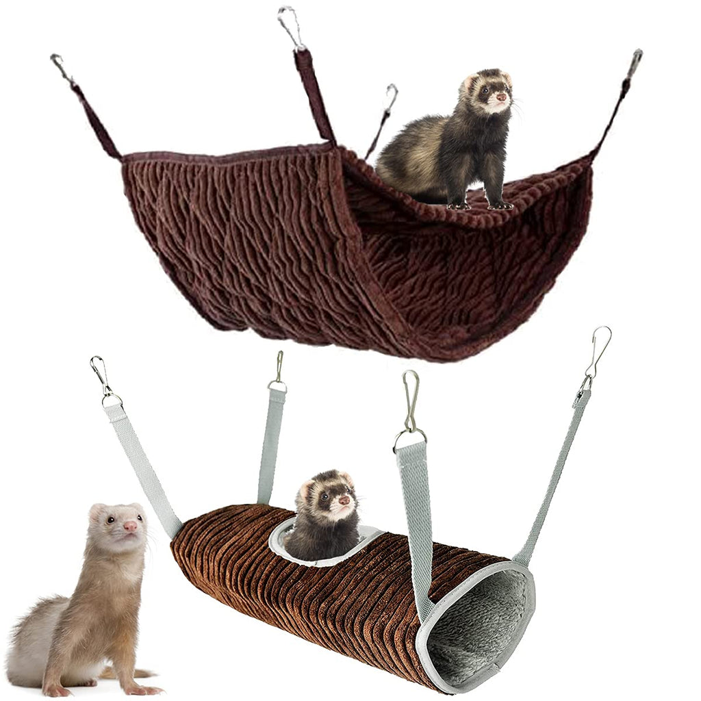 Small Animal Hammock, Ferret Hammock Bed, Hammock and Tunnel Cage Suit for Rat,Hamster, Squirrel, Sugar Glider, Guinea Pigs Ferret Accessories,Hanging Hideout Tunnel Tube Toy for Cage (Coffee) Coffee - PawsPlanet Australia