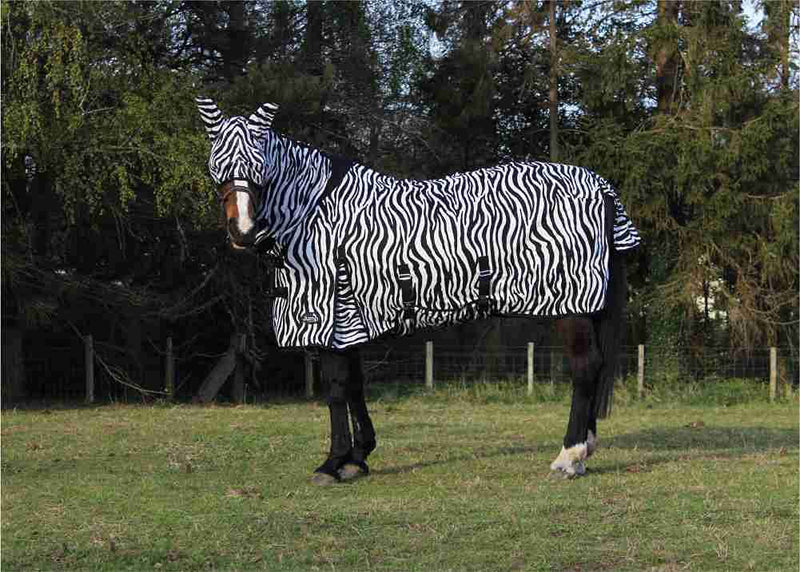 Jump Equestrian Horse Fly Rug Zebra Print Full Neck All In One Belly And Tail Flap Elastic Neck With Free Fly Mask (6'0'') 6'0'' - PawsPlanet Australia
