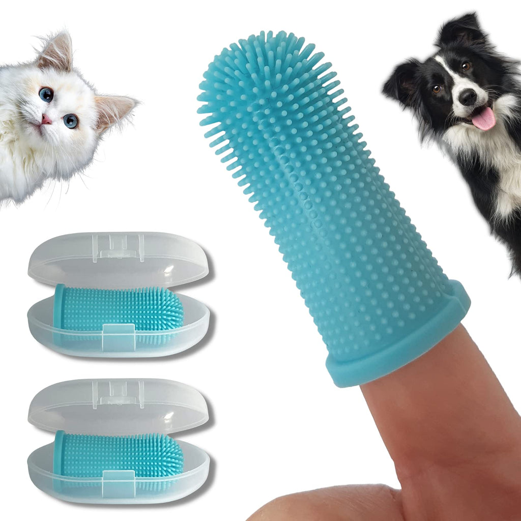 PawsOnlyUK Dog Finger Toothbrush | Set of 2 | Toothbrush & Storage Case | Nontoxic Silicone | Teeth Cleaning Breath Dental Care Plaque Off | Dog Cat Puppy Toothbrush (Blue) Blue - PawsPlanet Australia