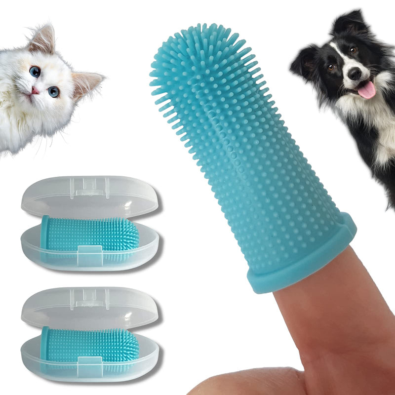 PawsOnlyUK Dog Finger Toothbrush | Set of 2 | Toothbrush & Storage Case | Nontoxic Silicone | Teeth Cleaning Breath Dental Care Plaque Off | Dog Cat Puppy Toothbrush (Blue) Blue - PawsPlanet Australia