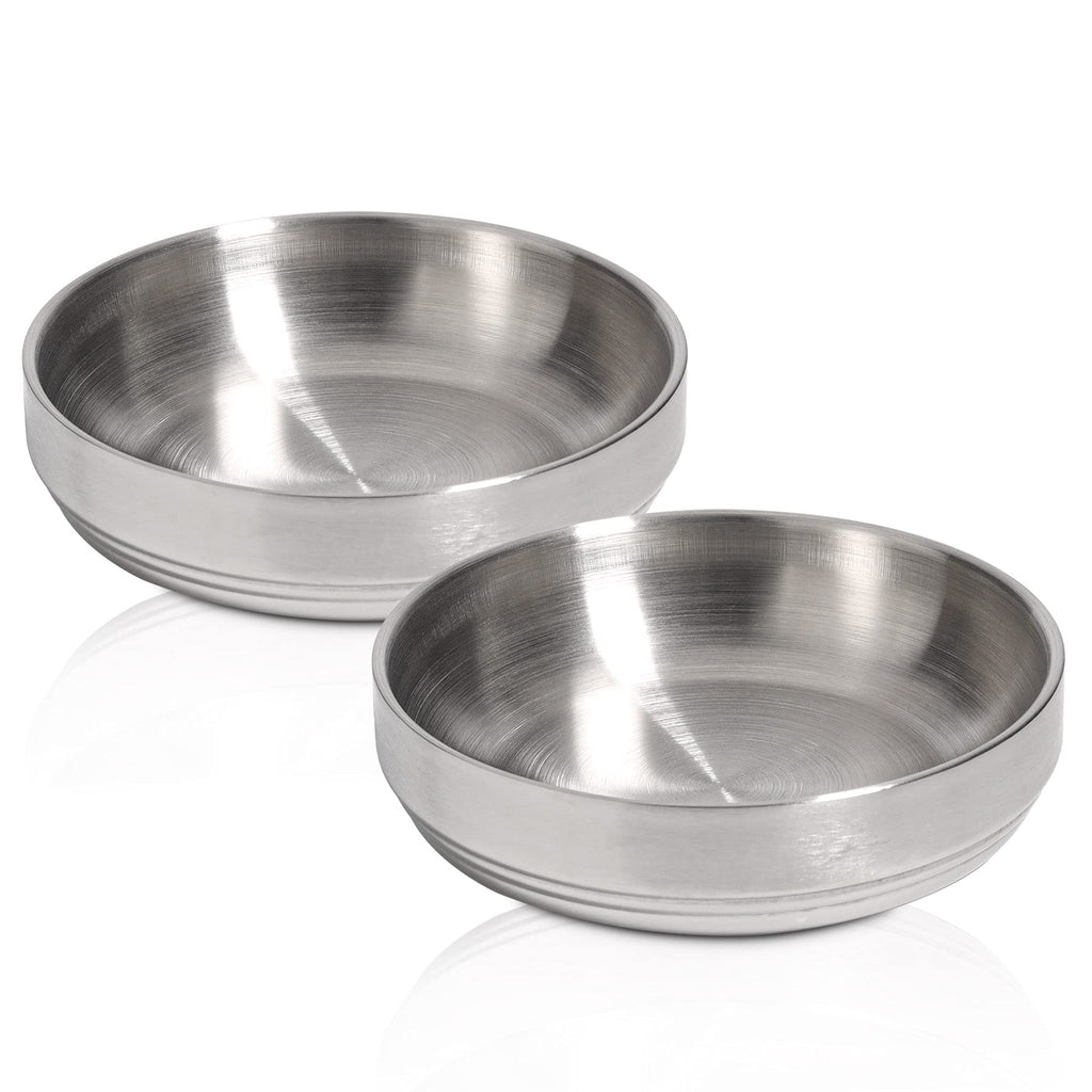 ComSaf Food Grade 304 Stainless Steel Cat Bowl Set of 2, Shallow and Wide Metal Cat Food Water Feeder, Durable Double Layer Pet Feeding Dishes for Kitten, Puppy, Whisker Stress Free, Dishwasher Safe - PawsPlanet Australia