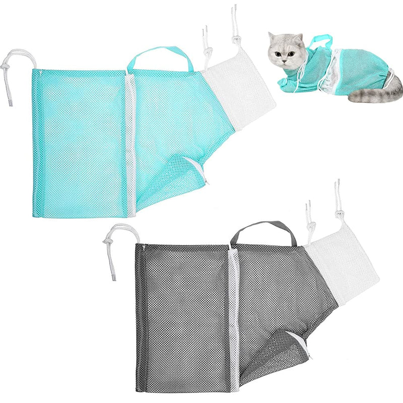 ALHX 2 pcs Cat Shower Net Bag, Cat Bath Bag Breathable Multifunctional Adjustable Anti-Bite and Anti-Scratch Restraint Bag Cat Grooming Bag for Bathing/Nail Trimming/Ear Clean/Medicine Feeding - PawsPlanet Australia