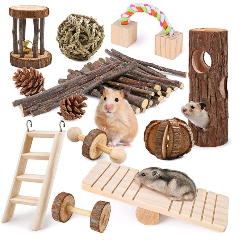 NganSuRong Wooden Hamster Chew Toy 12Pcs Climbing Ladder Sticks Twigs Rabbit Guinea Pig Animal Mouse Chinchilla Rat Gerbil Play Treat Exercise Roller Teeth Care - PawsPlanet Australia