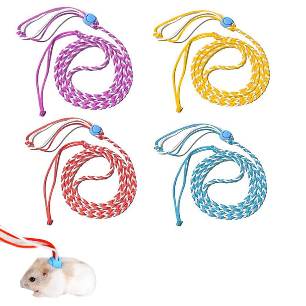 4 Pcs Hamster Harness and Leash Pet Hamster Harness Adjustable Pet Nylon Lead Walking Rope for Small Pet Squirrel Hamster Guinea Outdoor Leash Walking Training Lead Harness, Random Color - PawsPlanet Australia