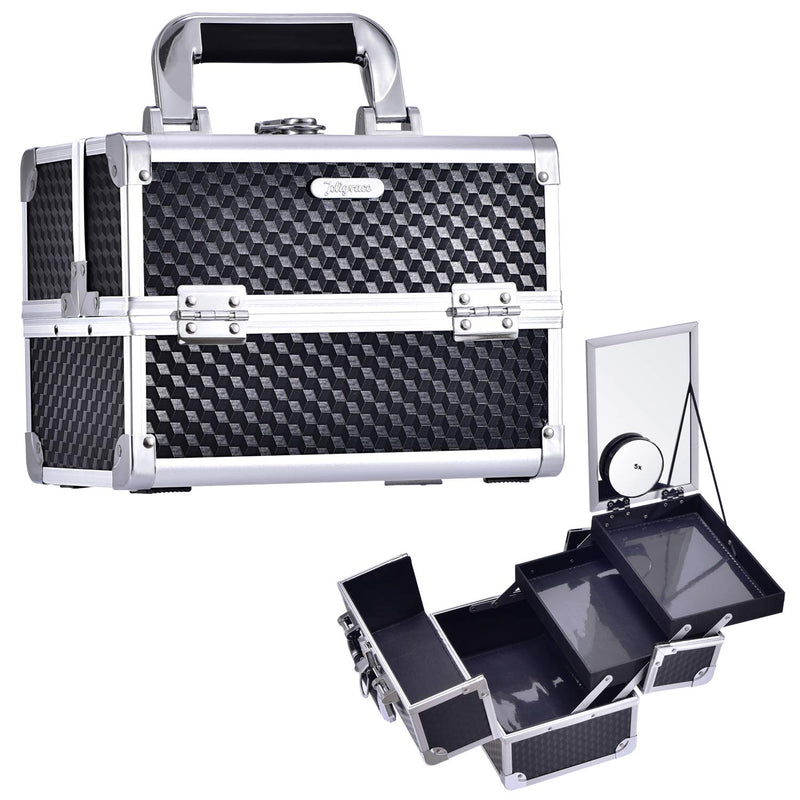 Joligrace Makeup Box Vanity Case Cosmetic Organiser Case Beauty Box with Mirror and Magnification(5X) Spot Mirror, Black - PawsPlanet Australia