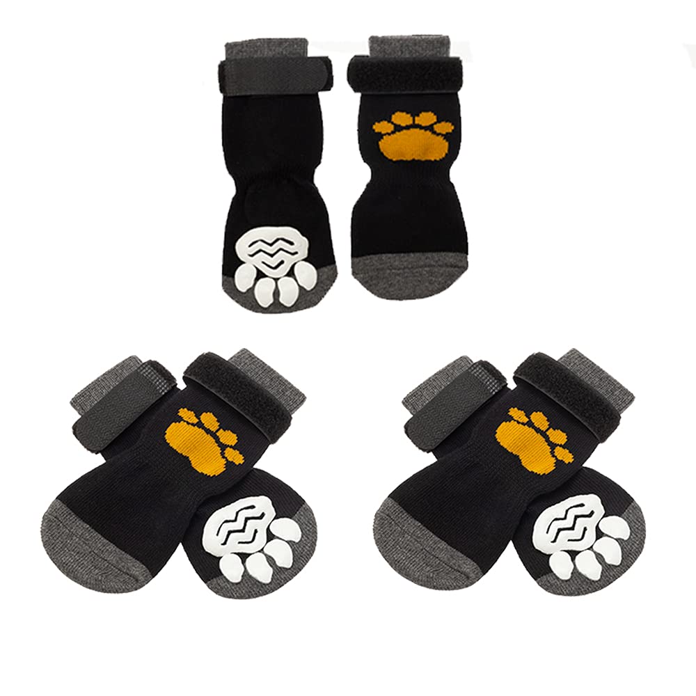 SCIROKKO Anti-slip Dog Socks 3 Pairs for Small Medium Large Doggies Puppies - Soft Comfortable Paw Protector Boots for Indoor with Anti-slip Bottom (Small) S: Paw width: 5.5cm, Length: 14cm - PawsPlanet Australia