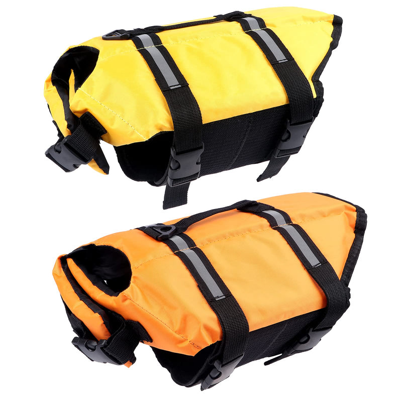 TIANTIAN 2 Pieces Dog Life Jackets Dog Life Vests Pet Swimming Jacket with Reflective Tape and Adjustable Belts (S, Yellow and Orange) Small - PawsPlanet Australia