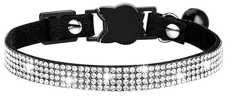 haoyueer Rhinestones Dog Cat Collars with Bell Bling Pet Puppy Collars with Soft Velvet Crystal Collars Girl Jeweled Necklace (Black) Black - PawsPlanet Australia