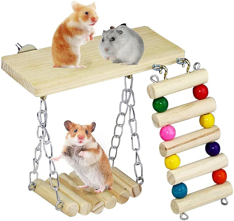 Fun Boredom Breaker, Interesting Hanging Natural Wooden Hamster Swing Ladder Platform Exercise Toys,Small Animal Activity Climb Play Toy Parror,Gerbil,Squirrel,Rat,Hamster, Chinchilla - PawsPlanet Australia