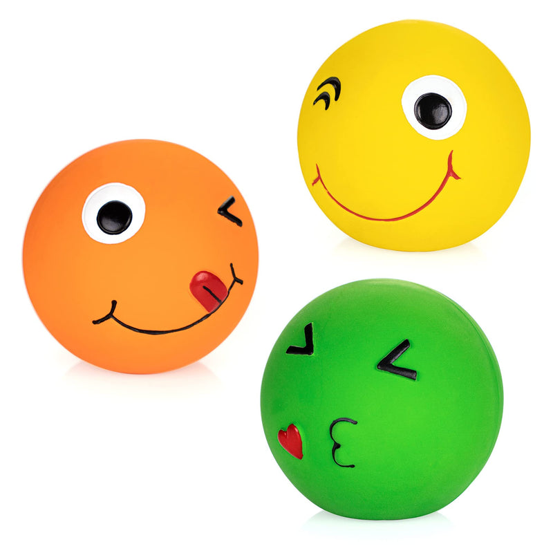 CHIWAVA 3 Pack 2.7'' Latex Squeaky Dog Toy Ball Smiley Face Round Balls Interactive Fetch Play for Medium Dogs - PawsPlanet Australia