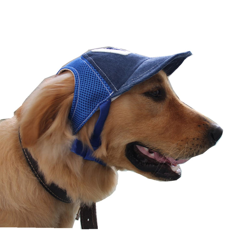 Summer Breathable Dog Baseball Hat Sun Protection Peaked Cap with Ear Holes Mesh Dog Hat for Outdoor Walking Travelling Hiking Adjustable Summer Puppy Sun Hat for Small Medium Large Dog Blue - PawsPlanet Australia