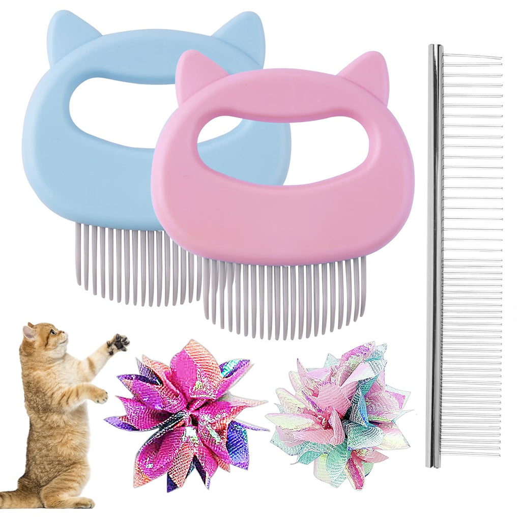 QUACOWW 2 Pieces Cat Comb for Hair, Cat Shell Comb with 2 Wrinkle Balls and Stainless Steel Pet Comb,Grooming and Painless Deshedding Matted Tangled Hair for Cats and Dogs - PawsPlanet Australia