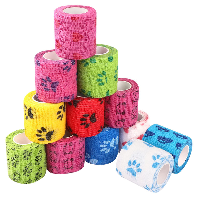 12 Pieces Vet Wrap Pet Self Adhesive Bandage Pet Cohesive Bandages Vet Wrap for Dogs,Cats and Other Animals,Pet Elastic Bandage Vet Wrap Tape for Wrist,Ankle Sprains,Swelling Vet Wrap 5cm x4.5m - PawsPlanet Australia