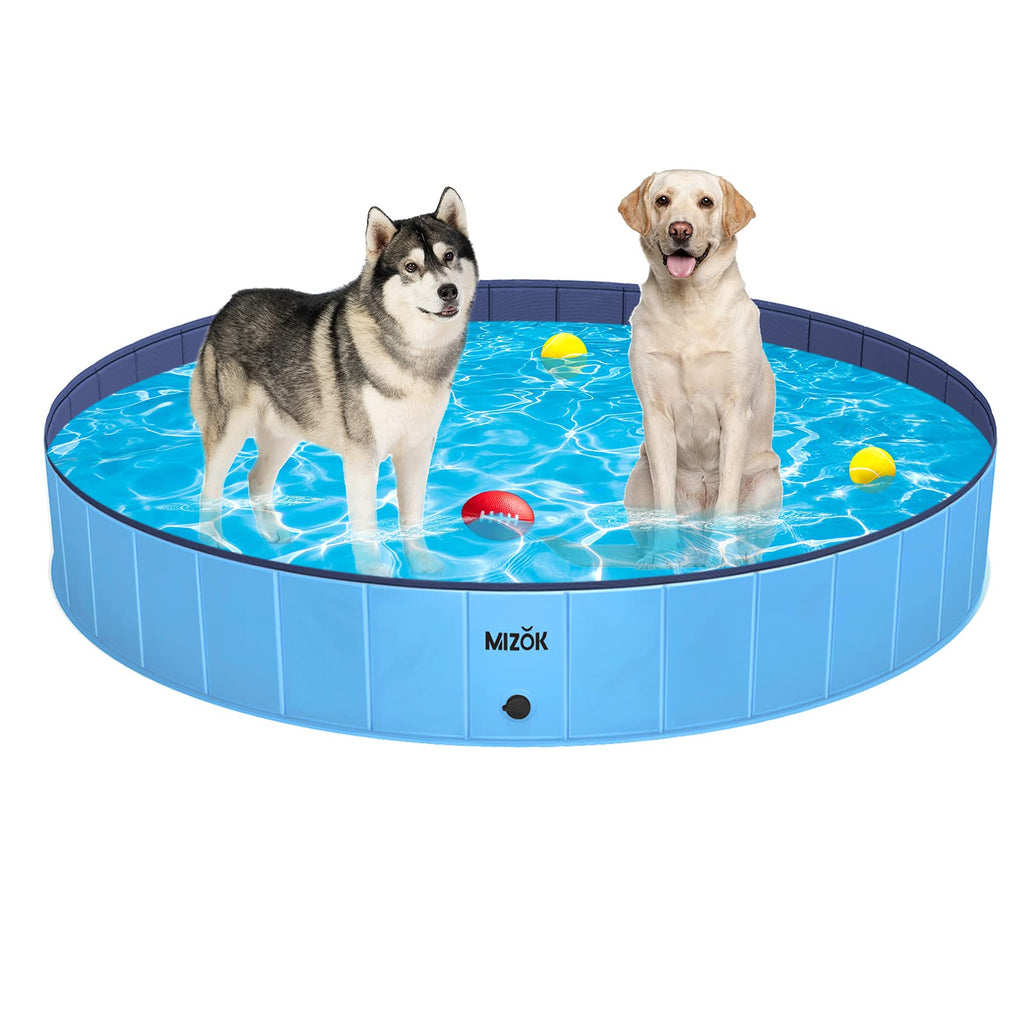 MIZOK Paddling Pool for Dogs, Dog Swimming Pool Extra Large for Breed Pets, Doggy Paddling Pool Used Indoor and Outdoor 160cm(D)x30cm(H) Blue - PawsPlanet Australia