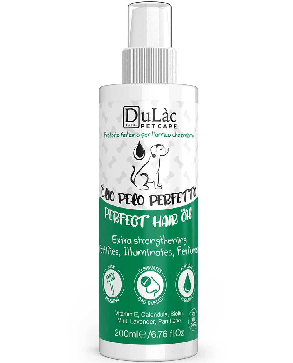 Dulàc Natural Dog Hair Spray 3 in 1: Deodorant, Conditioner and Polisher, Lavender and Mint Fragrance, enriched with Vitamin E, Calendula, Panthenol, Biotin - PawsPlanet Australia