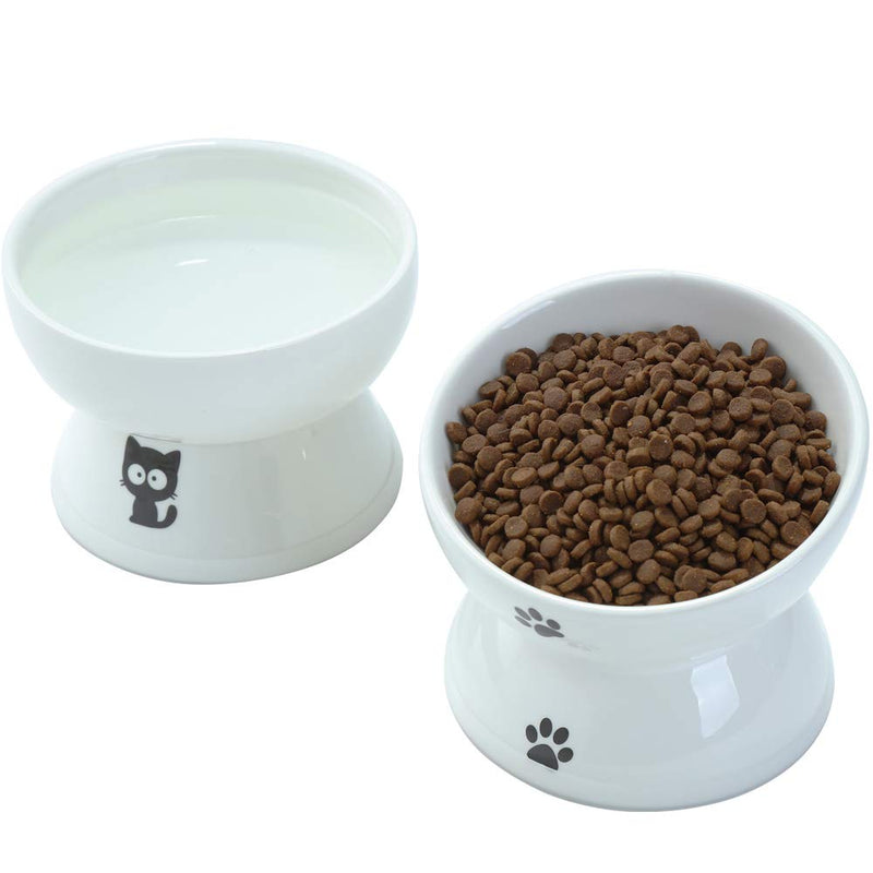 YY FOREYY Raised Cat Food and Water Bowl Set Anti Vomiting, Tilted Elevated Ceramic Cat Feeder Bowls with Anti Slip Band, Slant Porcelain Pet Dish for Flat-Faced Cats, Small Dogs, Dishwasher Safe - PawsPlanet Australia