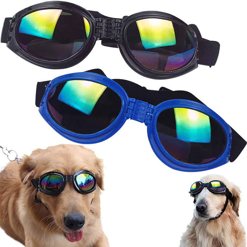 Dog Sunglasses Tomicy Dog Goggles, Dog Uv Protection Goggles, Summer Sunglasses Windproof Dog Sunglasses with Adjustable Straps for Small Medium Dog Puppy Dogs Black and Blue 2 Pcs - PawsPlanet Australia