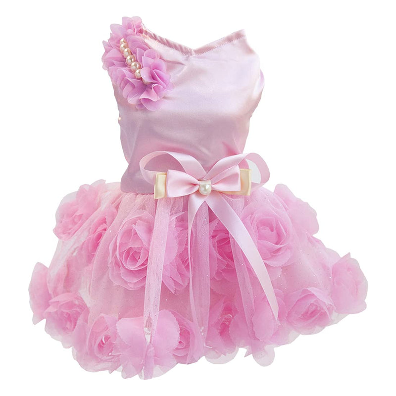 Dog Dress Luxury Puppy Skirt Dog Clothes Princess Dresses Wedding Evening Dress Tutu Skirt Rose Flower Bowknot Dress for Small Dog Girl (XS, Pink) X-Small - PawsPlanet Australia