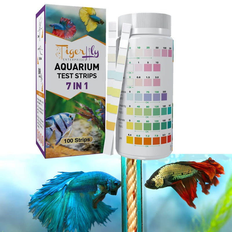 Tigerlily Enterprises 7 in 1 Aquarium Water Testing Kit, Fish Tank Test Strips for Freshwater & Saltwater Aquariums. To Quickly and Accurately Detect GH, NO2, NO3, CL2, KH and pH - 100 Strips. 100 7-in-1 Test Strips - PawsPlanet Australia