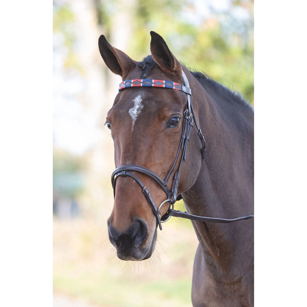 Shires Blenheim Leather Polo Browband - Red/Navy Full - PawsPlanet Australia