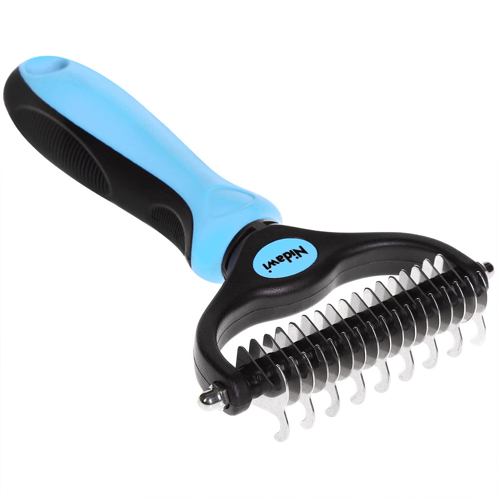 Nidawi Dog Grooming Brush and Deshedding Tool for Detangling Loose Hair and Undercoat, Helps Reduce Tangles, Shedding, and Mats in Long Fur, Gentle and Stress Free (Blue) Blue - PawsPlanet Australia