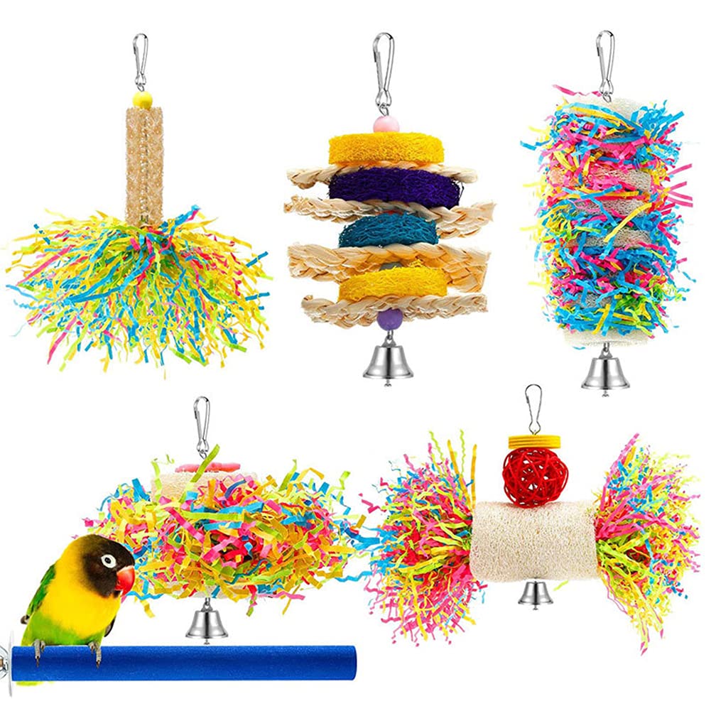 6 Pack Bird Shredding Toys,Parrots Chewing Hanging Toys,Bird Cage Accessories Parrot Cage Shredder Toys,Station Stick Foraging Toys for Small Parakeets Love Bird Cockatiel Finch Conures - PawsPlanet Australia